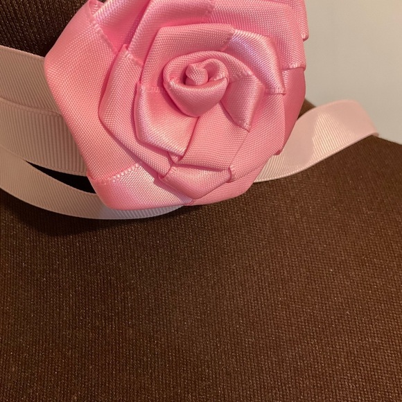 Hand Crafted Floral Choker Necklace Pink Ribbon Ties Flower Choker Wrap - Picture 9 of 11